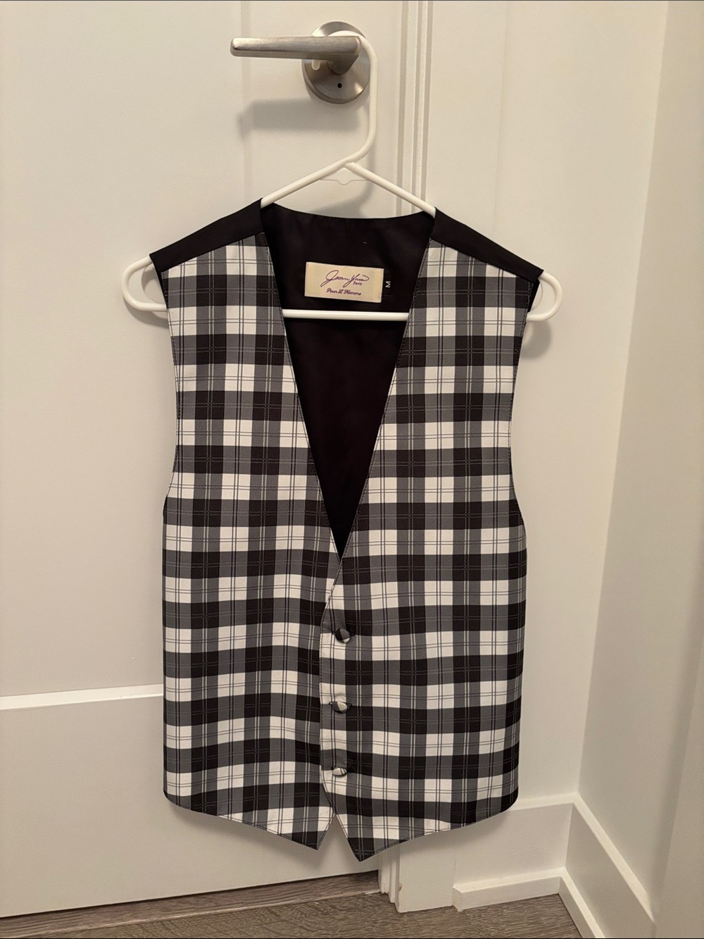 Jean Yves - Plaid Button Vest in Black and White - Medium